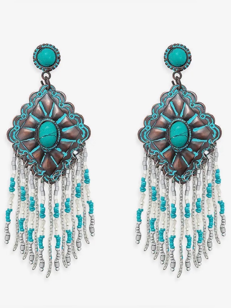 Myra Bag Angel Cliff Turquoise And Silver Fringe Earrings 20$